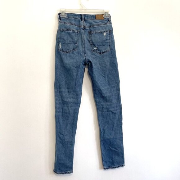 AMERICAN EAGLE AE Comfort Stretch Waistband Mom Jean Medium Wash Ripped Cropped - Picture 10 of 12
